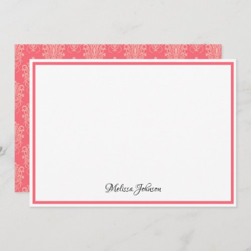 Pink Damask Floral Elegant Girly Monogram Note Card