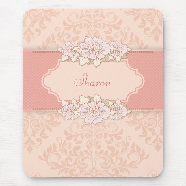 Pink Damask Floral Mousepad (Front)