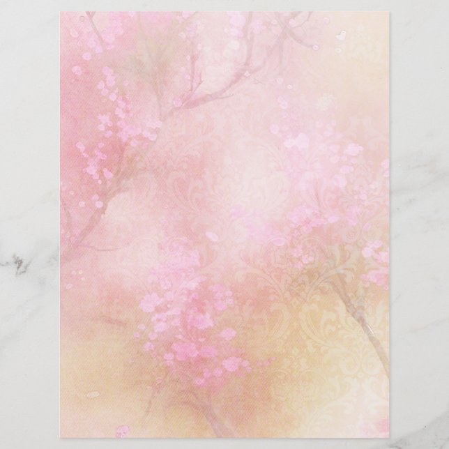 Pink Damask & Floral Scrapbook Paper (Front)