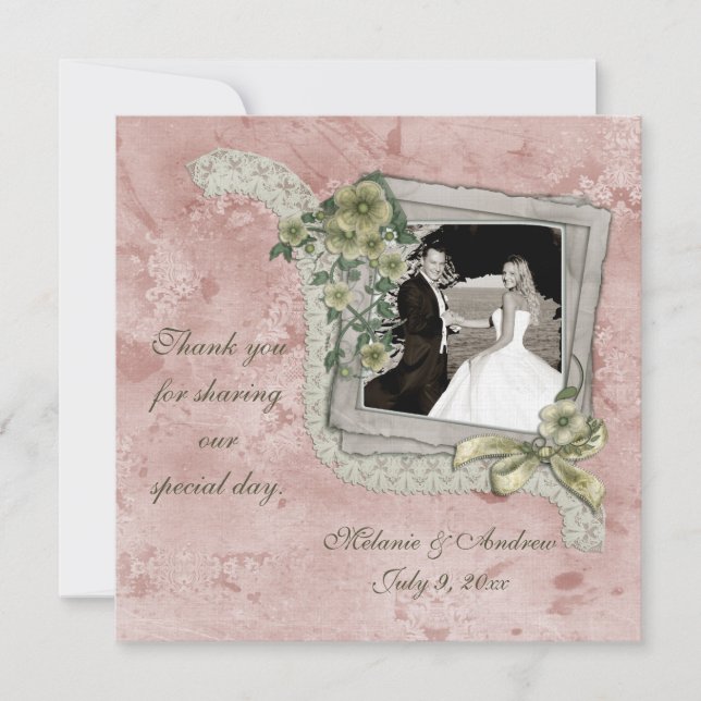 Pink Damask Frame Photo Card (Front)