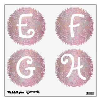 Pink Damask Girly Alphabet Letters E, F, G, H Wall Decal