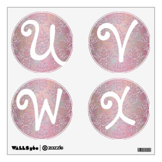 Pink Damask Girly Alphabet Letters U, V, W, X Wall Sticker