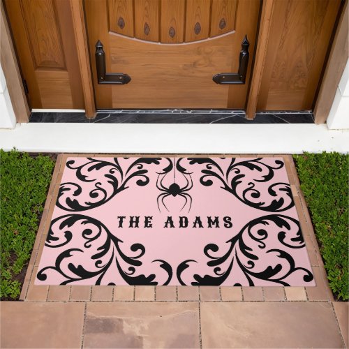 Pink Damask Glam Spider  Personalized Doormat
