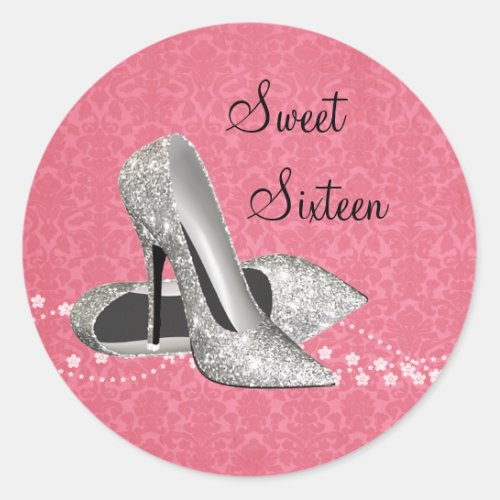 Pink Damask Glitter High Heel Shoes Stickers