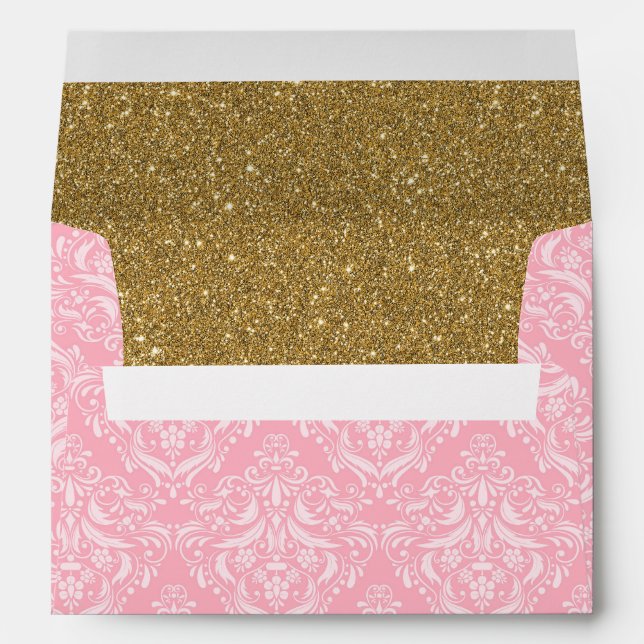 Pink Damask & Gold Glitter Royal Princess Envelope (Back (Bottom))
