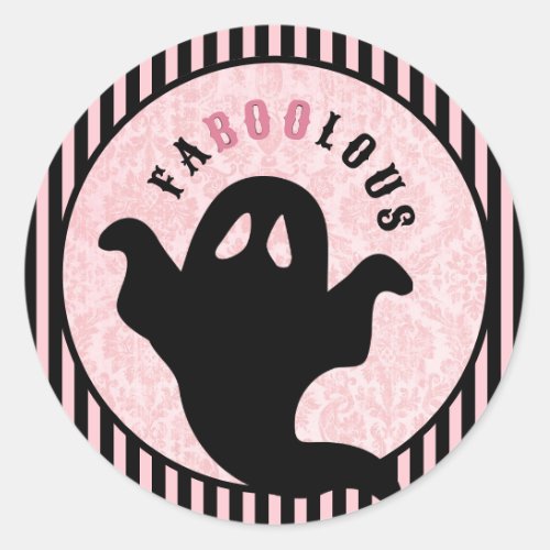 Pink Damask  Halloween Ghost  FABOOLOUS Classic Round Sticker