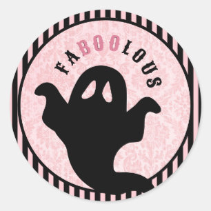 Pink Damask Halloween Ghost FABOOLOUS Classic Round Sticker