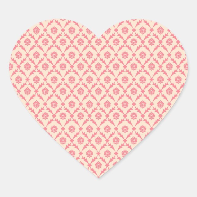 Pink Damask Heart Sticker (Front)