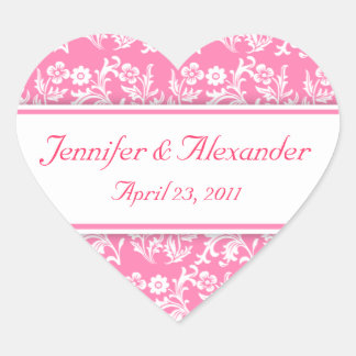 Pink Damask Heart Wedding Invitation Seals