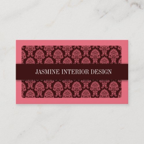 Pink Damask Interior Design Business Card