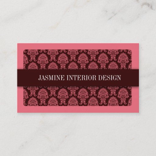 Customizable Pink Damask Interior Design Business Card