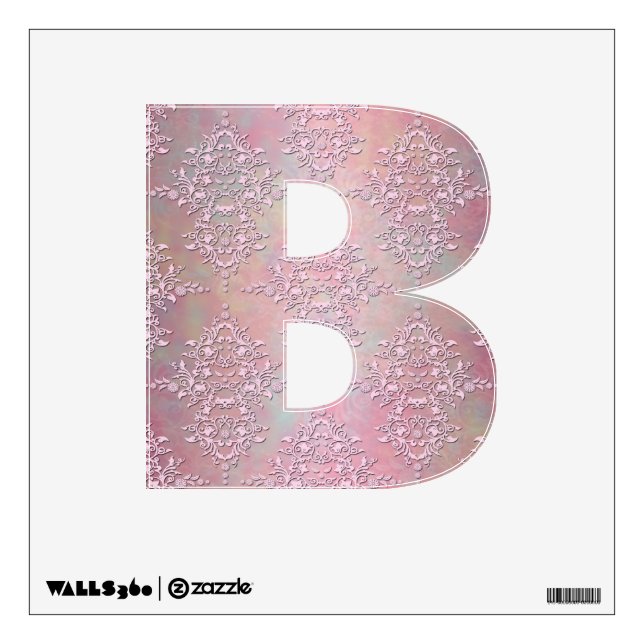 Pink Damask Letter "B" Girls Wall Decal (Front)