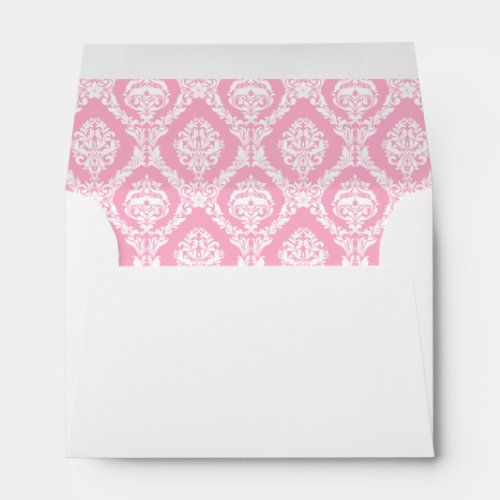 Pink Damask Lined Wedding Envelope
