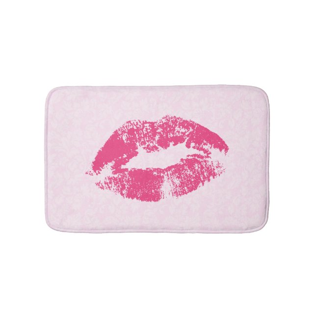 Pink Damask & Lips Bathroom Mat (Front)