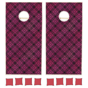 Pink Damask Medallion Pattern Cornhole Set