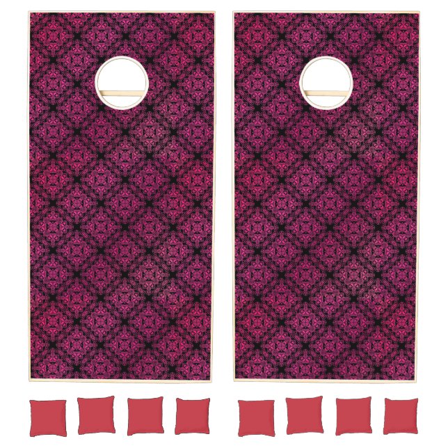 Pink Damask Medallion Pattern Cornhole Set (Set)