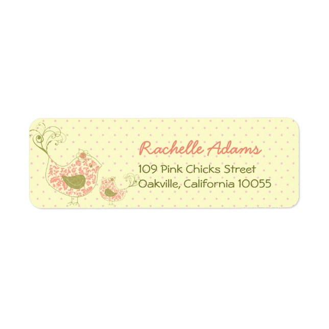Pink Damask Mommy & Baby Girl Birds Chic Address Label (Front)