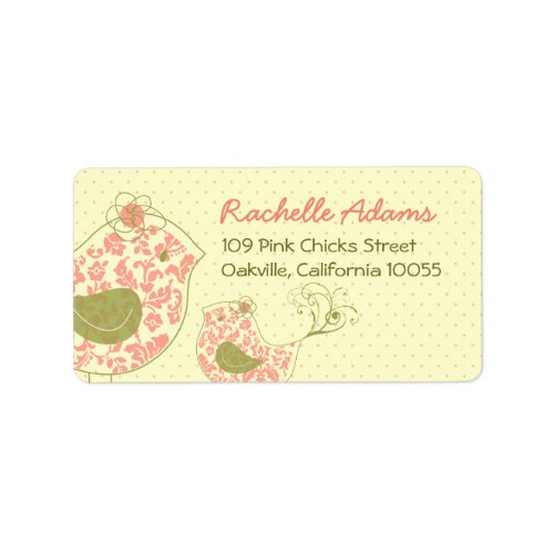 Pink Damask Mommy  Baby Girl Birds Chic Address Label