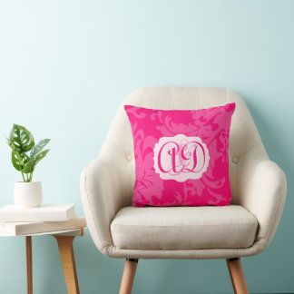 Pink Damask Monogram Bride or Anniversary Pillow