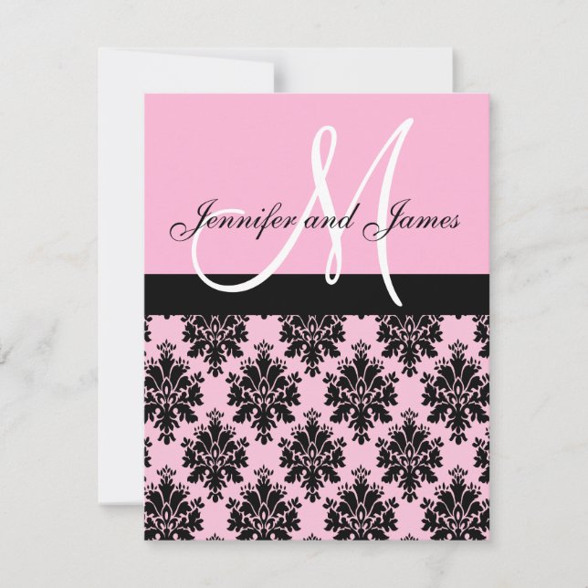 Pink Damask Monogram Wedding Invitations (Front)