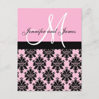 Pink Damask Monogram Wedding Invitations