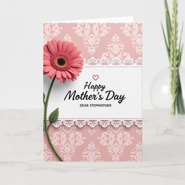 Pink Damask Mothers Day Card (Front)