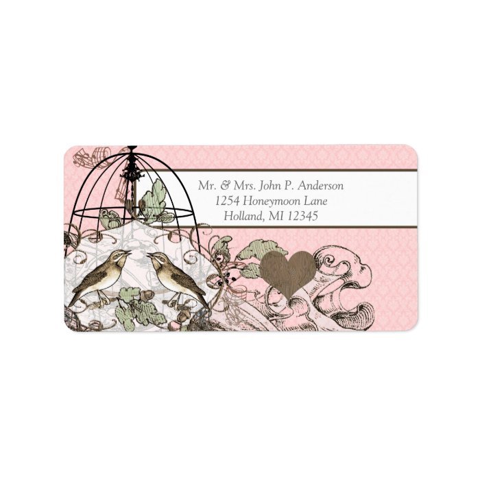 Pink Damask Musical Humming Bird Cage Personalized Address Label