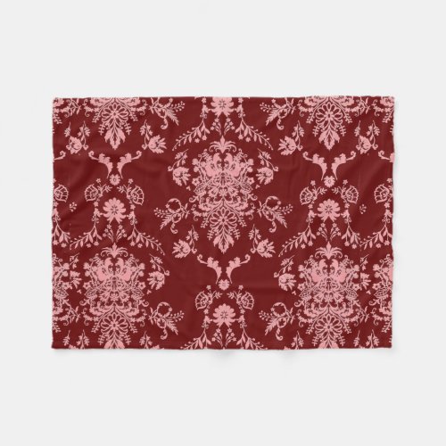 Pink Damask on Maroon Fleece Blanket