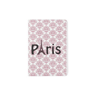Pink Damask Paris Passport Holder