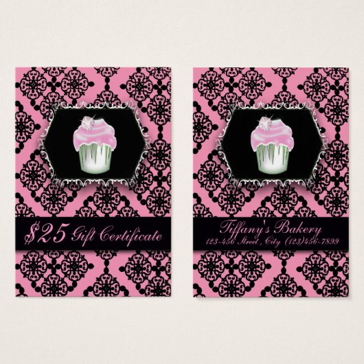 pink damask pastry chef baker bakery cupcake (Front & Back)