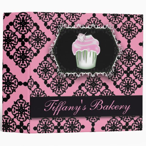 pink damask pastry chef baker bakery cupcake 3 ring binder