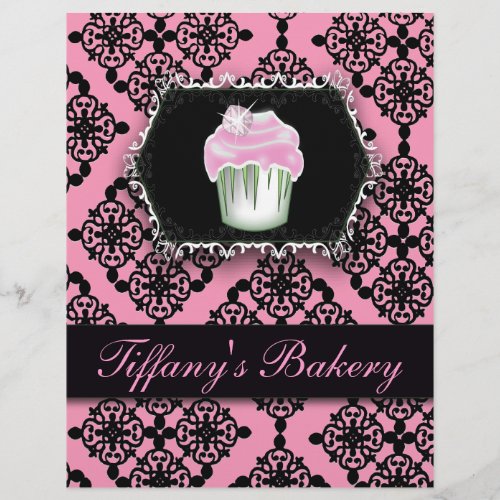 pink damask pastry chef baker bakery cupcake flyer