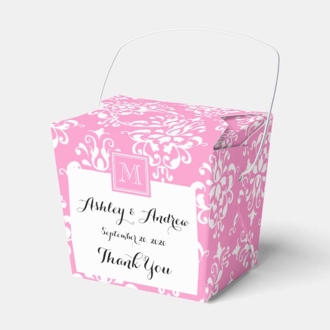 Pink Damask Pattern 1 with Monogram Favor Boxes (Front Side)