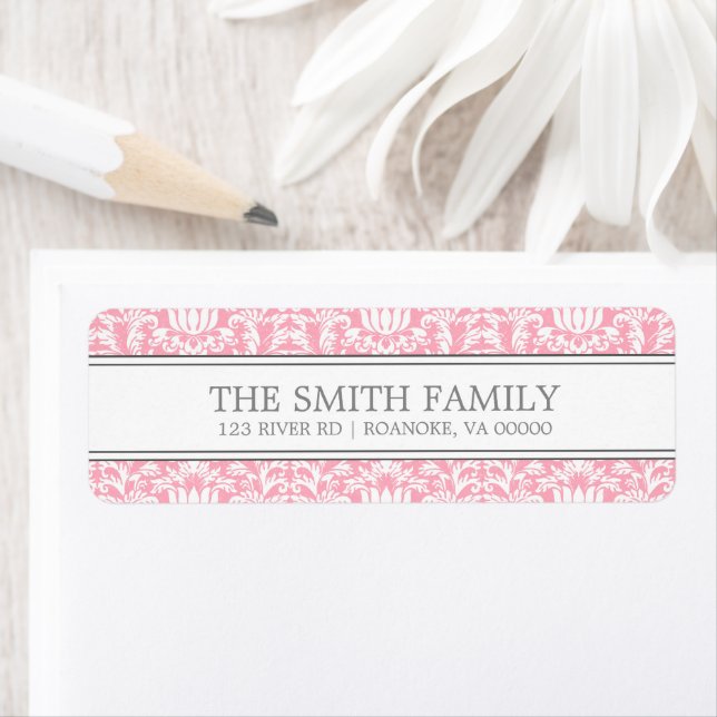 Pink Damask Pattern Label (Insitu)