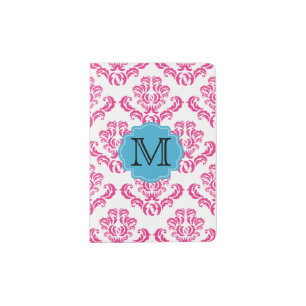 Pink Damask Pattern Monogram Passport Holder