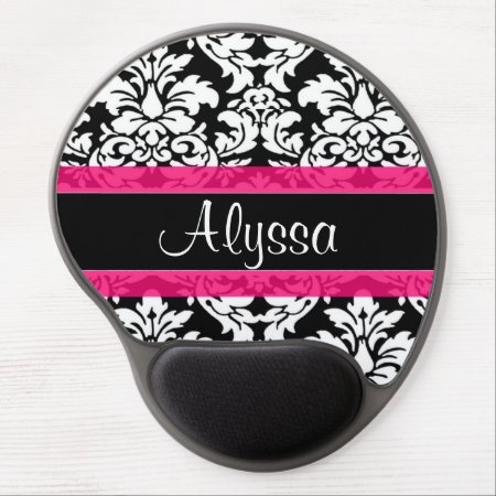 Pink Damask Personalized Gel Mouse Pad