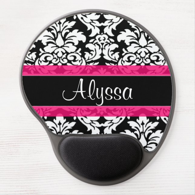 Pink Damask Personalized Gel Mouse Pad (Front)