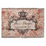 Pink Damask Personalized Wedding Royal Crown Throw Throw Blanket