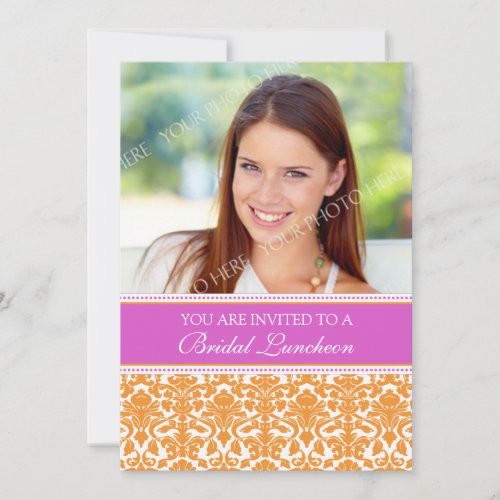 Pink Damask Photo Bridal Luncheon Invitation Cards