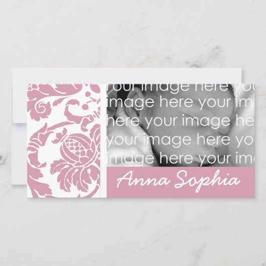 Pink Damask Photo Card (Front)