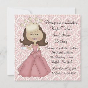 Pink Damask Princess Sweet 16 Party Invitation