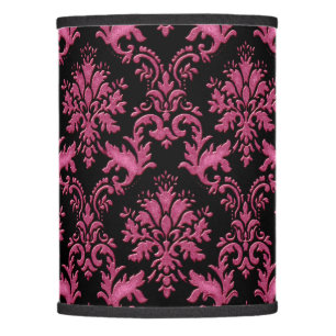 Pink Damask Print on Black Lamp Shade
