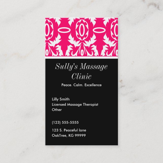 Pink Damask Profile Business Card (Front)