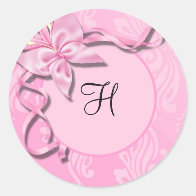 Pink Damask Ribbon Butterfly Wedding Seal (Front)