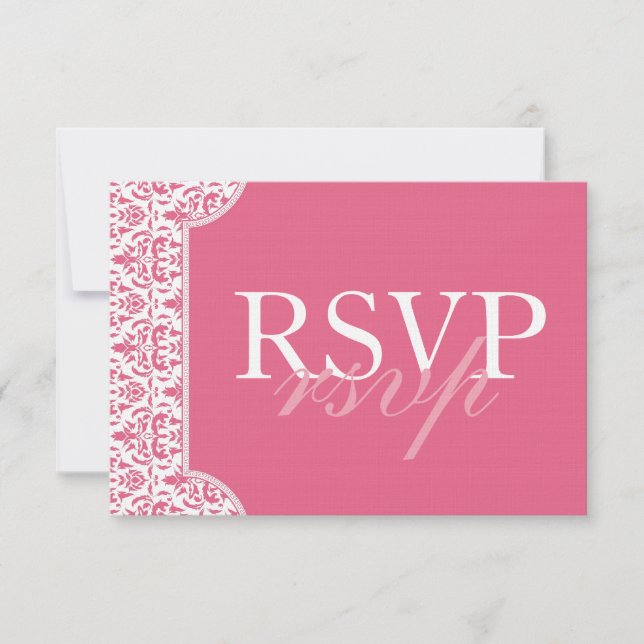 Pink Damask RSVP Card (Front)