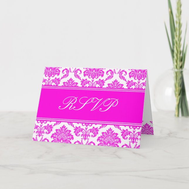 Pink Damask RSVP Card (Front)