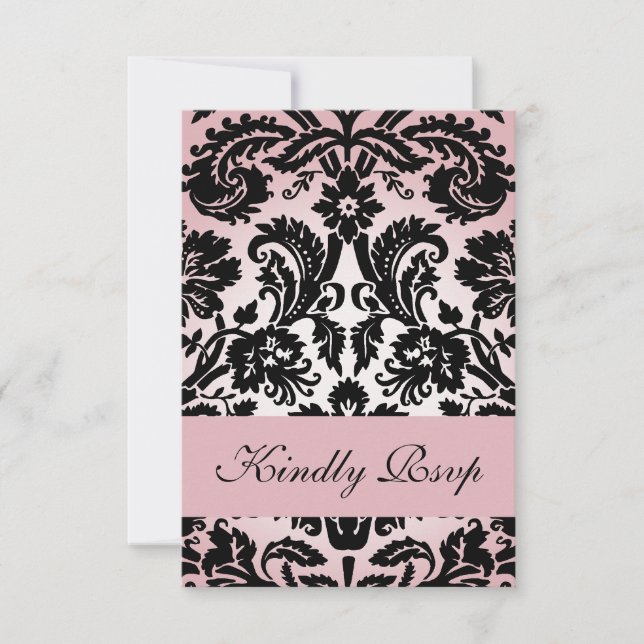 Pink Damask RSVP Card for Square Wedding Invite (Front)