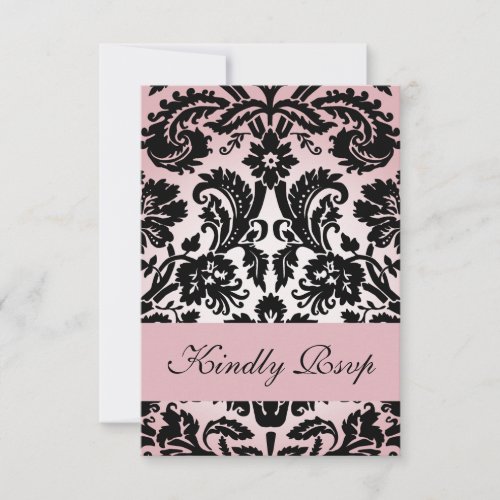 Pink Damask RSVP Card for Square Wedding Invite