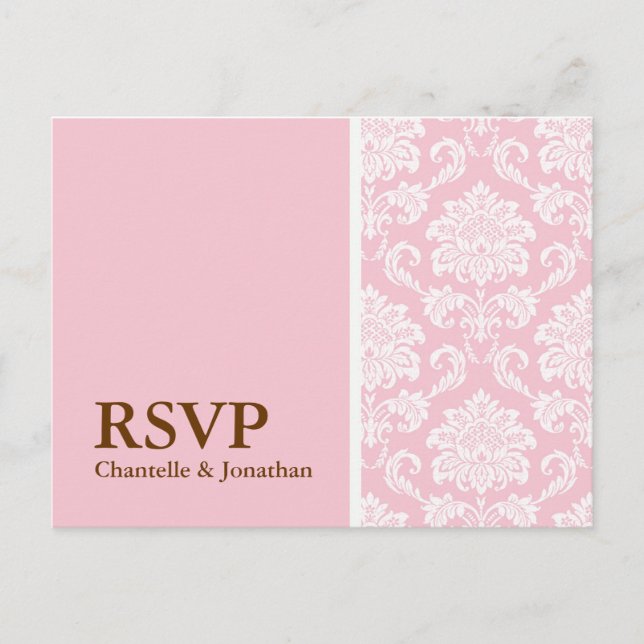 Pink Damask RSVP Postcard (Front)