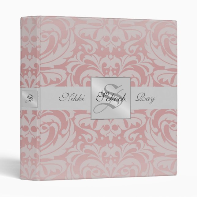 Pink Damask S Monogrammed Baby Album Binder (Front/Spine)